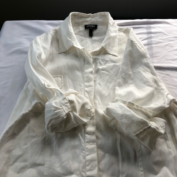 Escada Sport white linen button up shirt maxi dress womens 46 quiet luxury - Picture 14 of 15